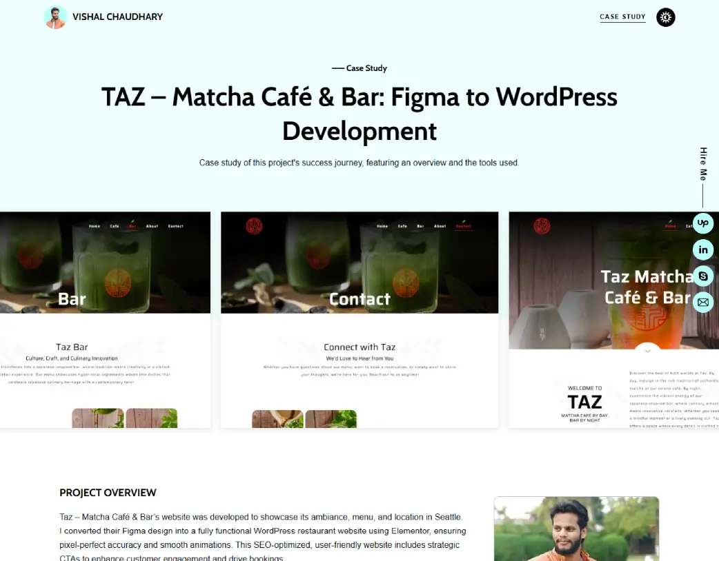 Custom WordPress case study detail page in light mode designed for freelance developer portfolio by Vishal Chaudhary