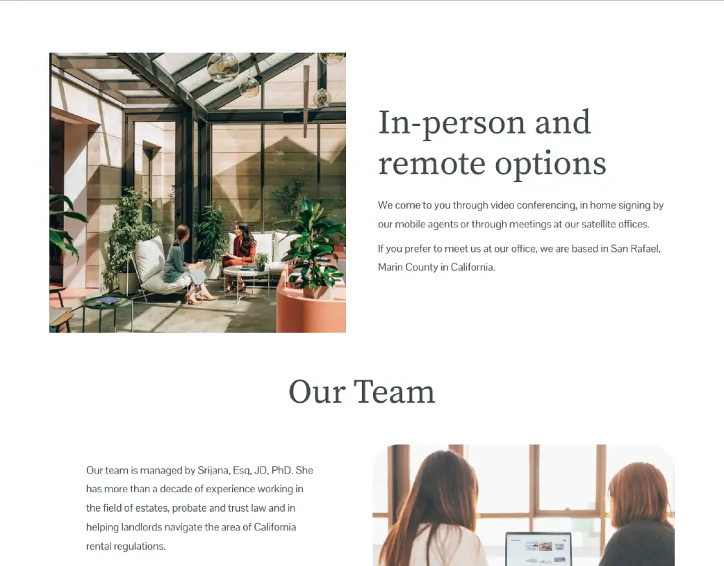 Homepage Our Team section of Arya Legal California website designed and developed using WordPress and Elementor by Vishal Chaudhary