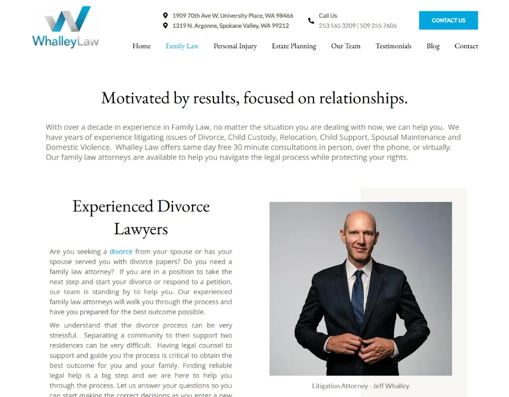 Family Lawyer service page of Whalley Law, designed and developed using WordPress and Elementor by Vishal Chaudhary