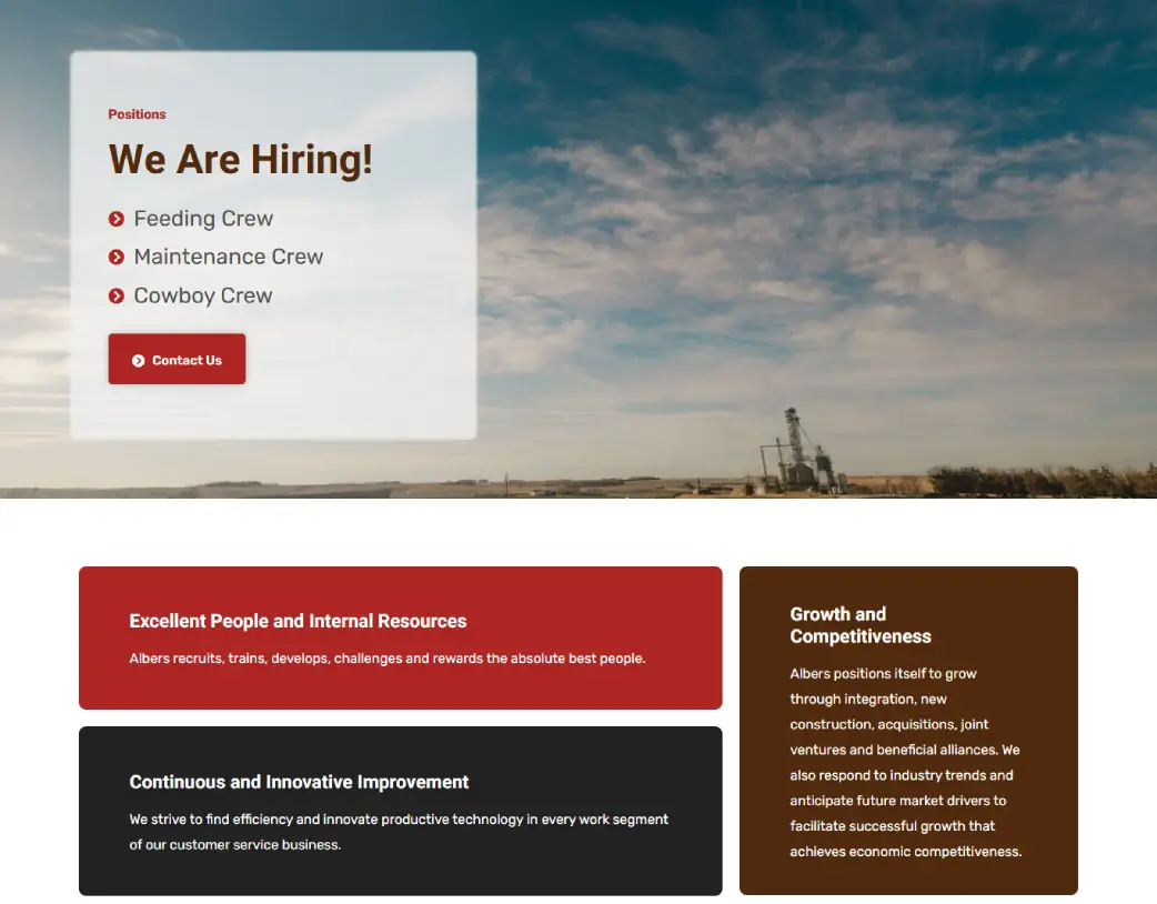 Careers page call to action section of Albers Feedlock, designed and developed using WordPress and Elementor by Vishal Chaudhary