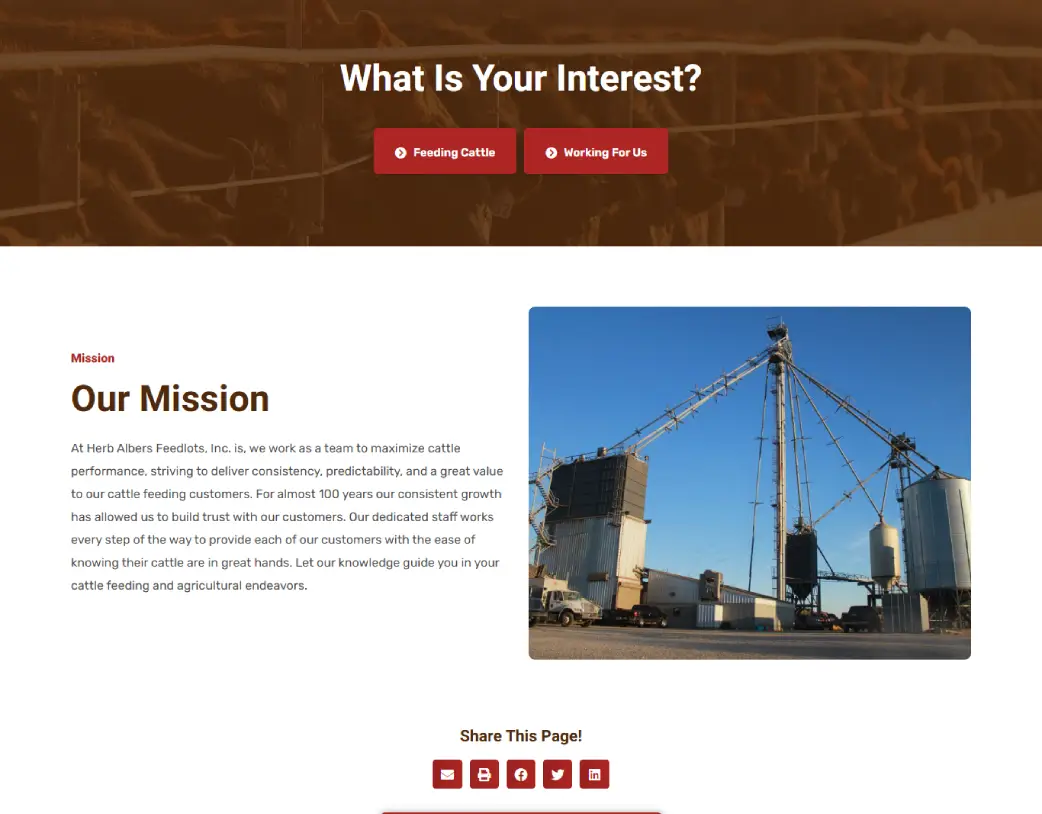Homepage Our Mission section of Albers Feedlock website designed and developed using WordPress and Elementor by Vishal Chaudhary