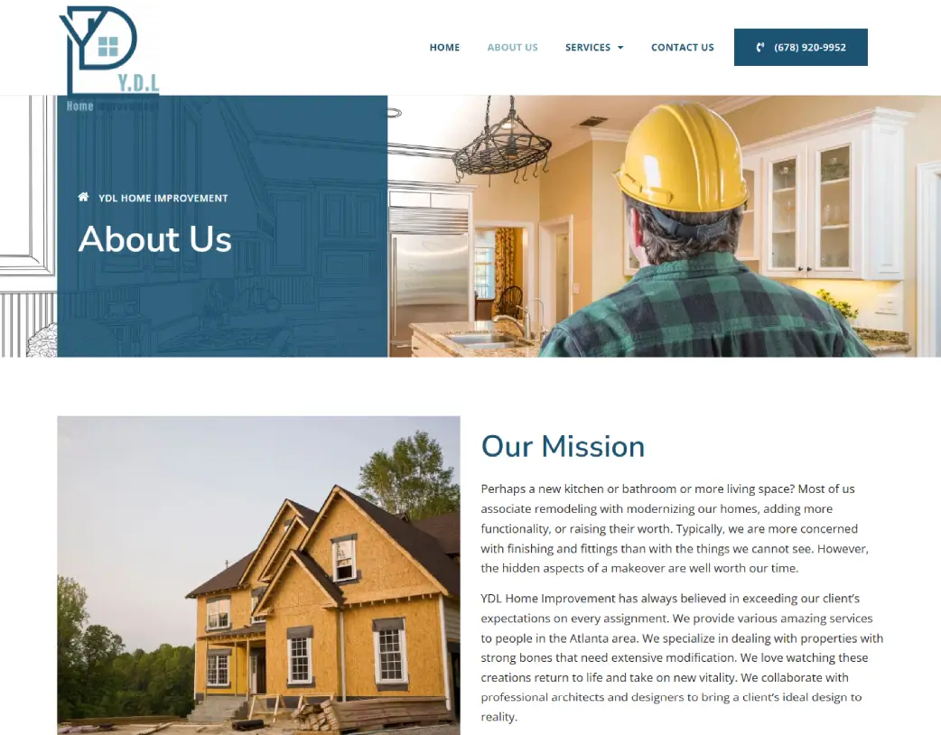 About us page of YDL Home Improvement, designed and developed using WordPress and Elementor by Vishal Chaudhary