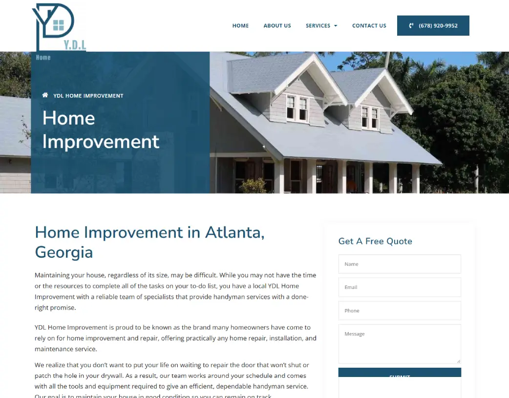 Home Improvement Service page of YDL Home Improvement, designed and developed using WordPress and Elementor by Vishal Chaudhary