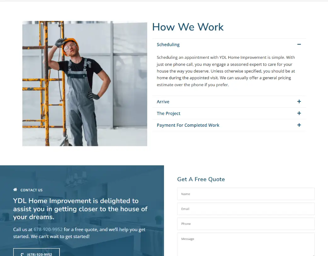 Homepage How We Work section of YDL Home Improvement website designed and developed using WordPress and Elementor by Vishal Chaudhary