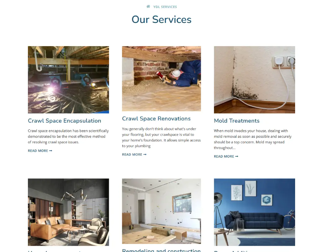 Homepage Our Services section of YDL Home Improvement website designed and developed using WordPress and Elementor by Vishal Chaudhary
