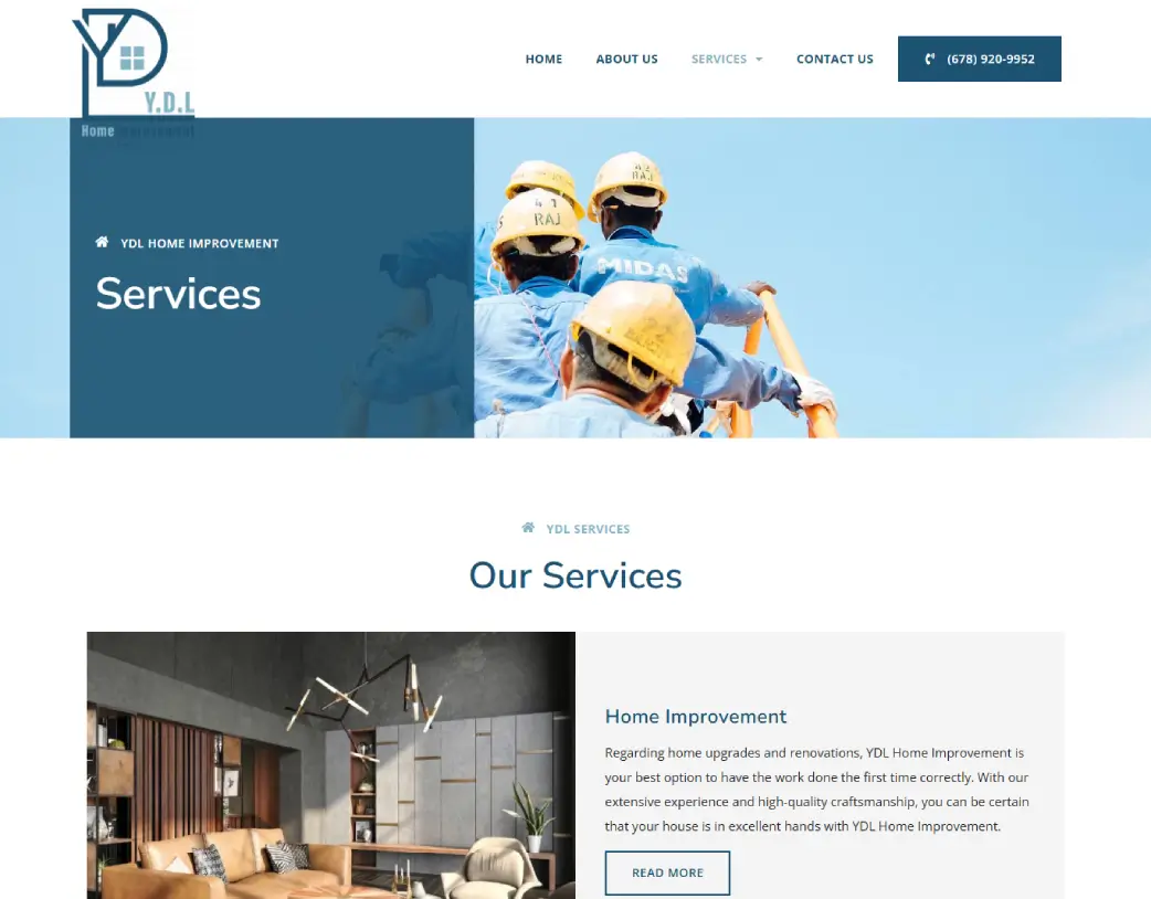 Our Services page of YDL Home Improvement, designed and developed using WordPress and Elementor by Vishal Chaudhary