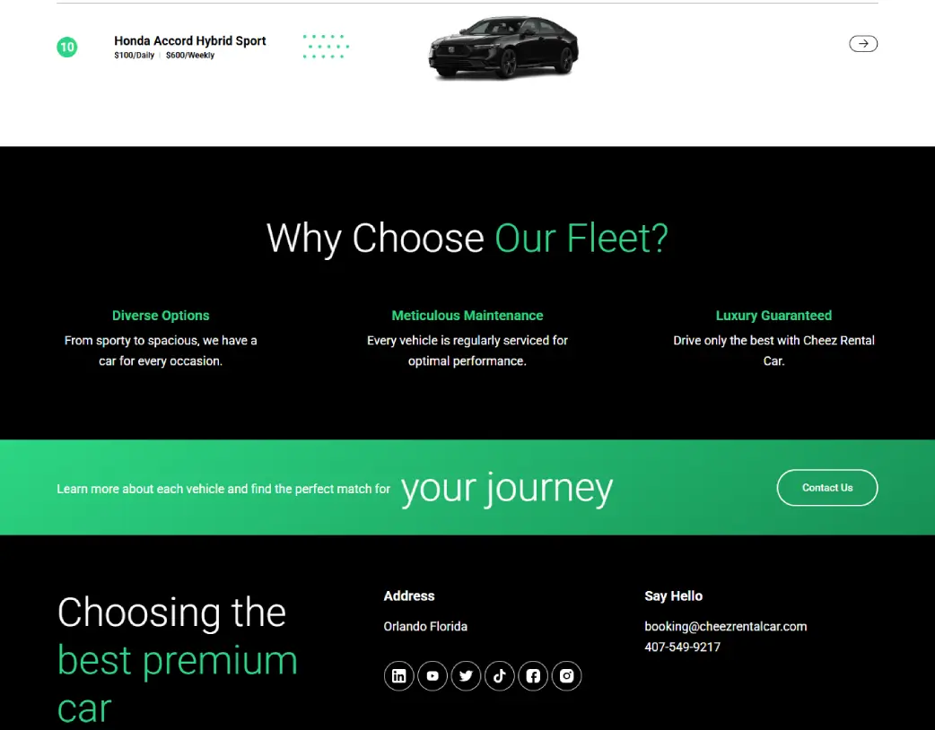 Why Choose Our Fleet section on Cheez Rental Car Our Fleet page developed using WordPress, Elementor, and ACF from Figma design by Vishal Chaudhary