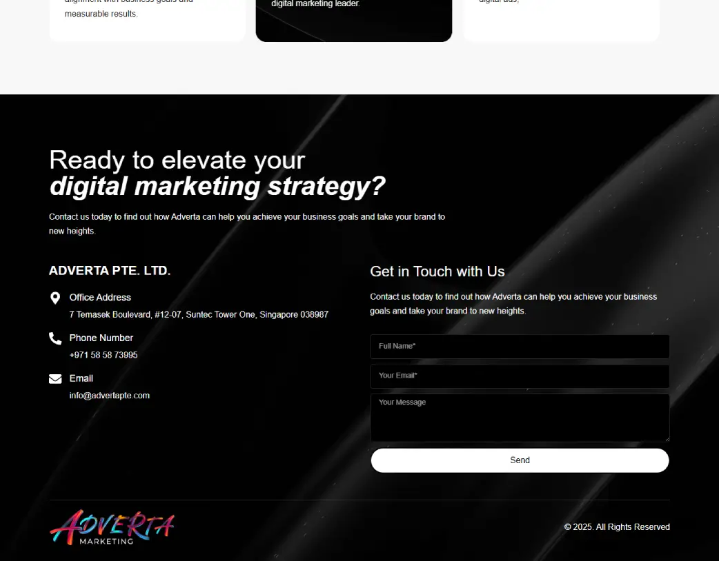 Footer Design and Development of Adverta Marketing WordPress Landing Page using Elementor by Vishal Chaudhary