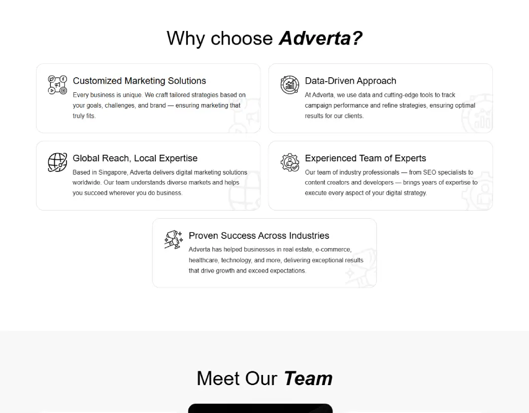 Why Choose Us Section of Adverta Marketing WordPress Landing Page Designed and Development with Elementor by Vishal Chaudhary