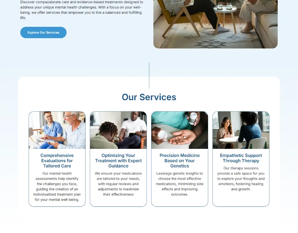 Resilient Mental Health Website Service page Services Grid Section – UI/UX Design and WordPress Development using Elementor by Vishal Chaudhary
