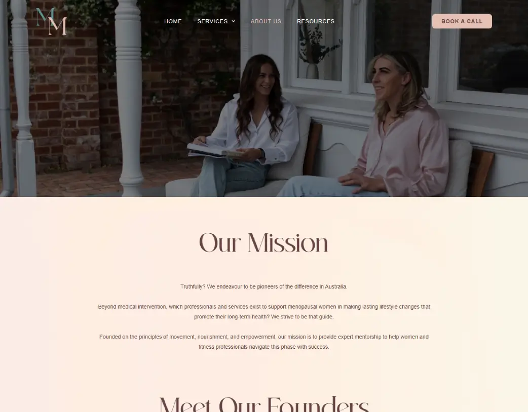 About Us page of Mastering Menopause website, built with Elementor from Figma design by Vishal Chaudhary