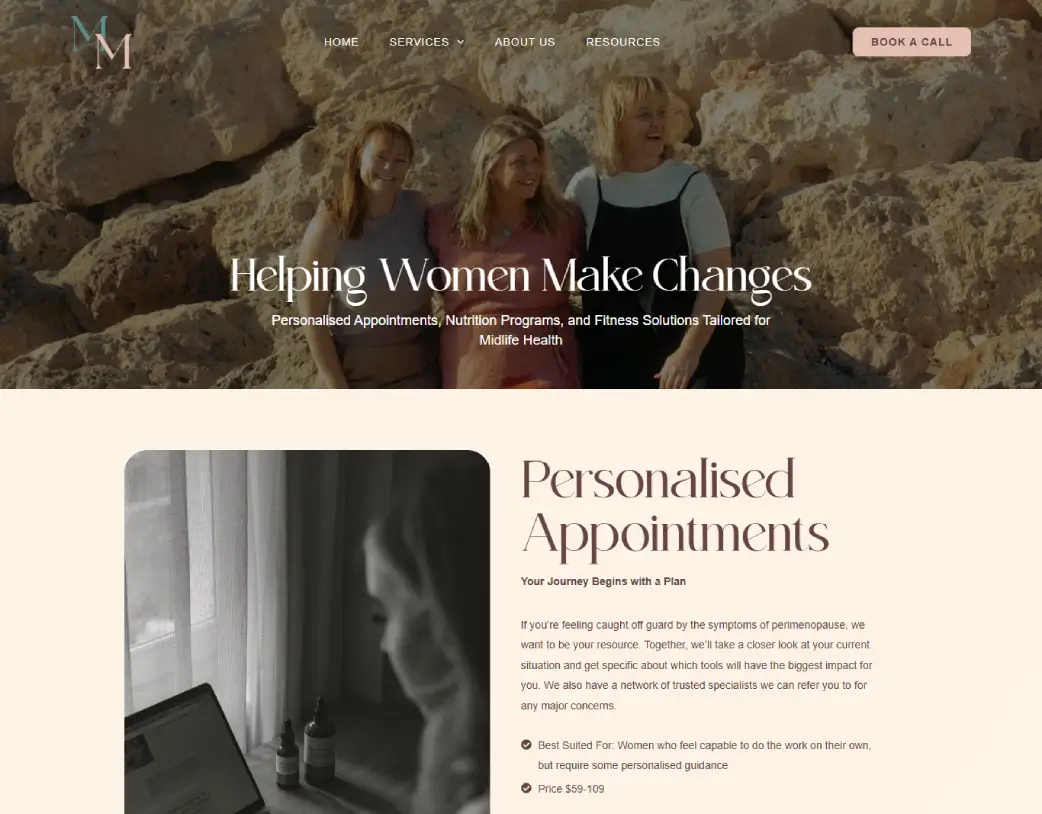 For Women page of Mastering Menopause website, built with Elementor from Figma design by Vishal Chaudhary