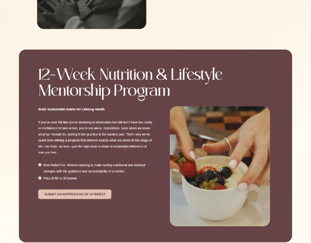Mentorship Program section on the Women page of Mastering Menopause Website, built in Elementor from Figma design by Vishal Chaudhary