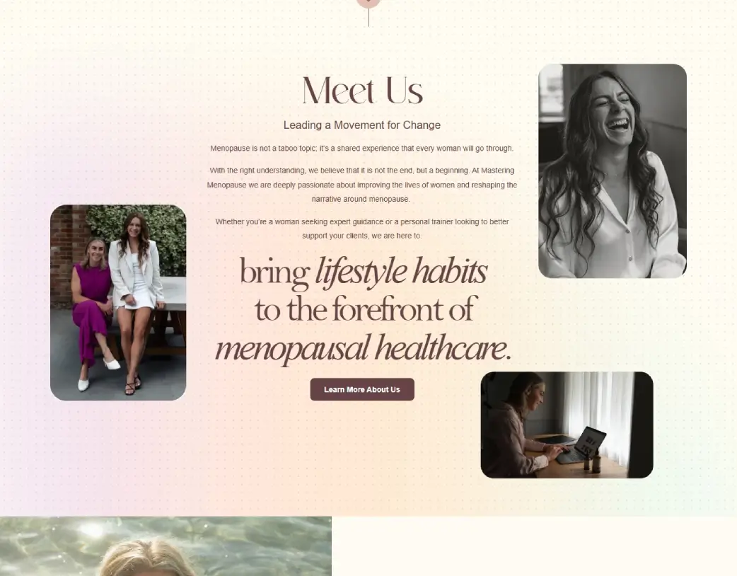 Meet Us section on the homepage of Mastering Menopause website, built in Elementor from Figma design by Vishal Chaudhary