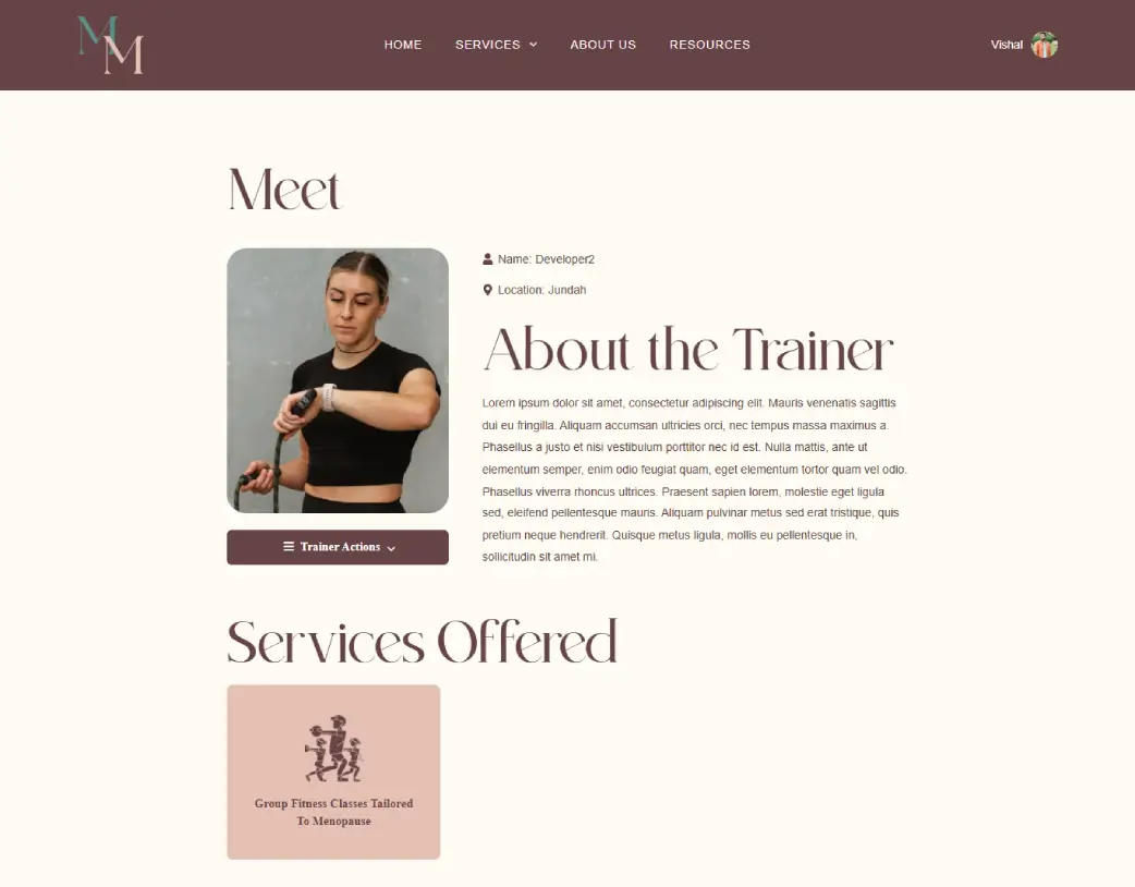 Personal Trainer Profile page of Mastering Menopause website, built with Elementor from Figma design by Vishal Chaudhary