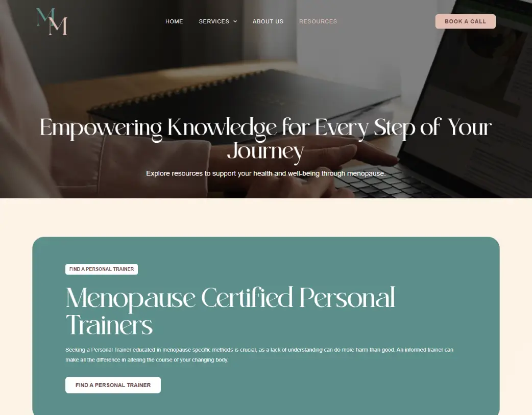 Resources page of Mastering Menopause website, built with Elementor from Figma design by Vishal Chaudhary