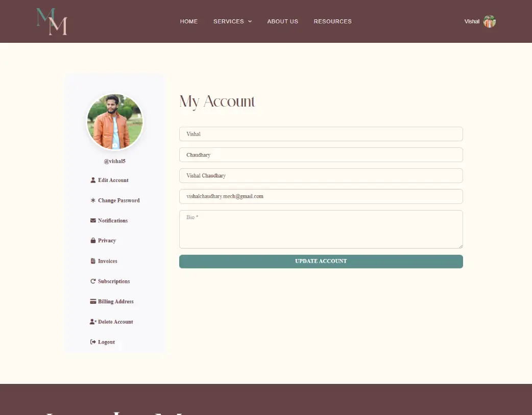 Trainer Account page of Mastering Menopause website, built with Elementor from Figma design by Vishal Chaudhary