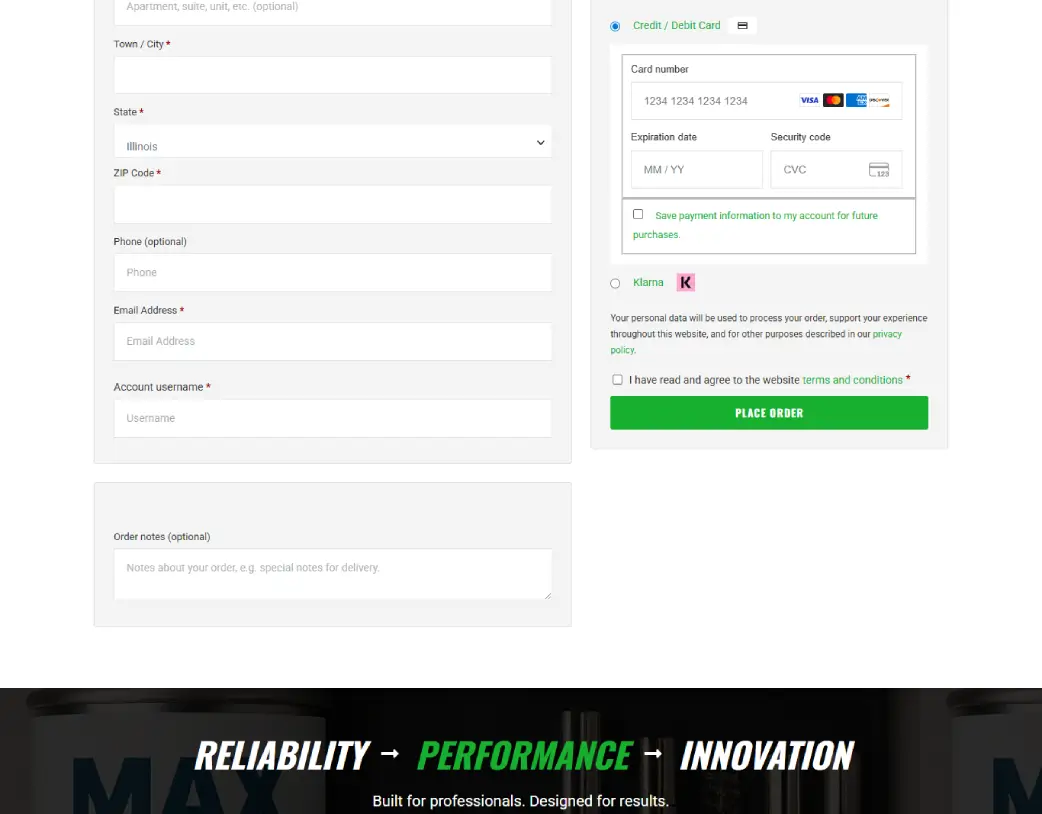 WooCommerce Checkout payment method page of Max Repair Supply website by Vishal Chaudhary