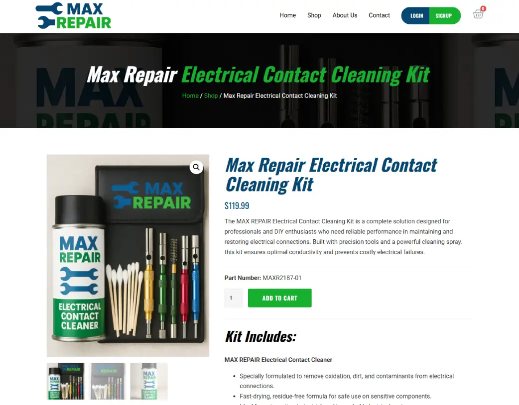 WordPress WooCommerce single product detail page design for Max Repair Supply eCommerce store by Vishal Chaudhary