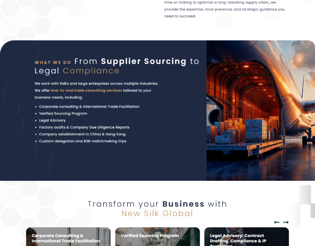 What We Do section designed using Elementor Pro during Figma to WordPress Elementor conversion for New Silk Global