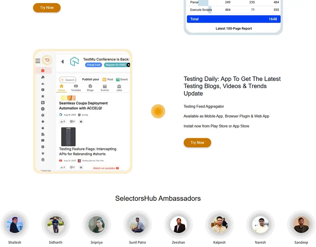 SelectorsHub ambassador scrolling section designed in the Elementor Pro Website Redesign by Vishal Chaudhary