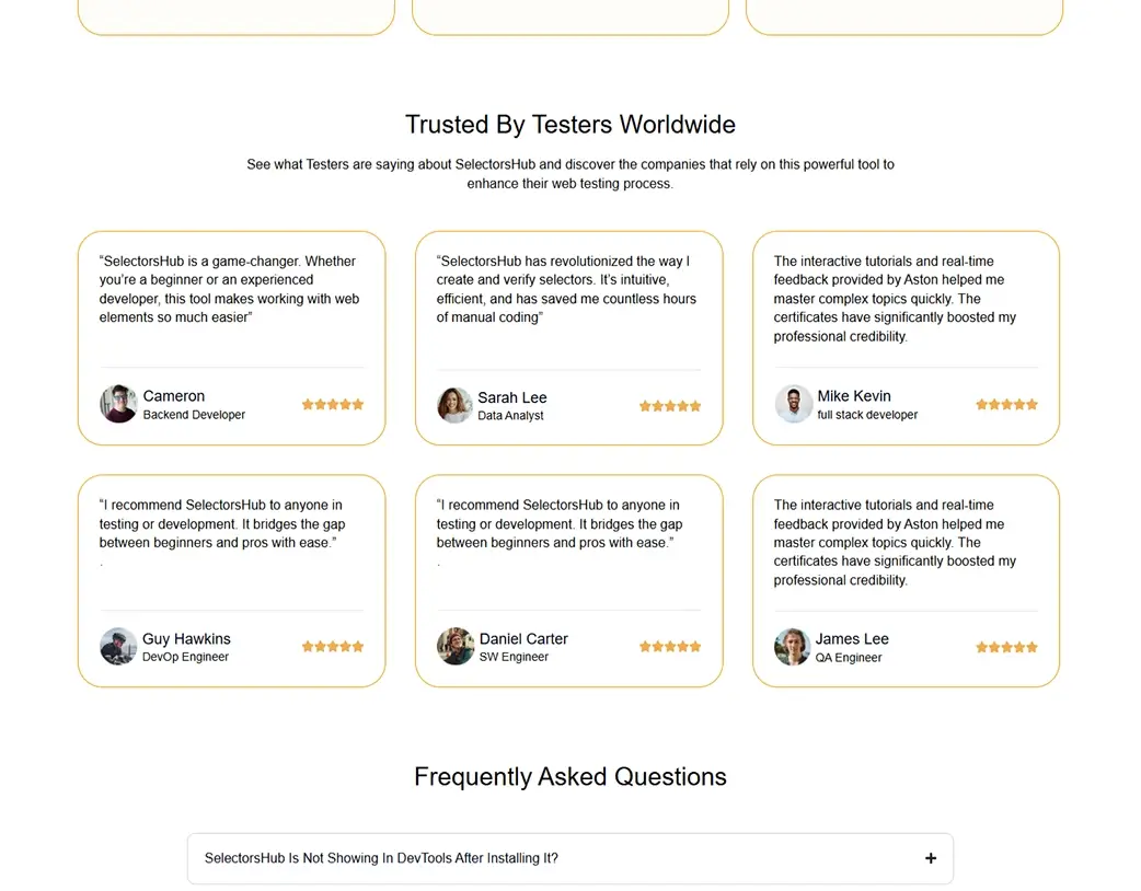 SelectorsHub extension reviews section developed in the Elementor Pro Website Redesign by Vishal Chaudhary