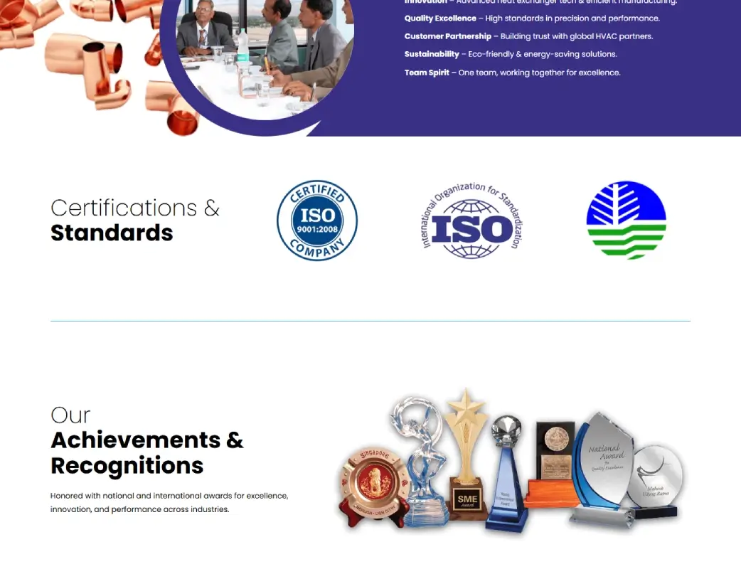 Infrastructure details on Approcool about page highlighting industrial manufacturing facilities designed by Vishal Chaudhary