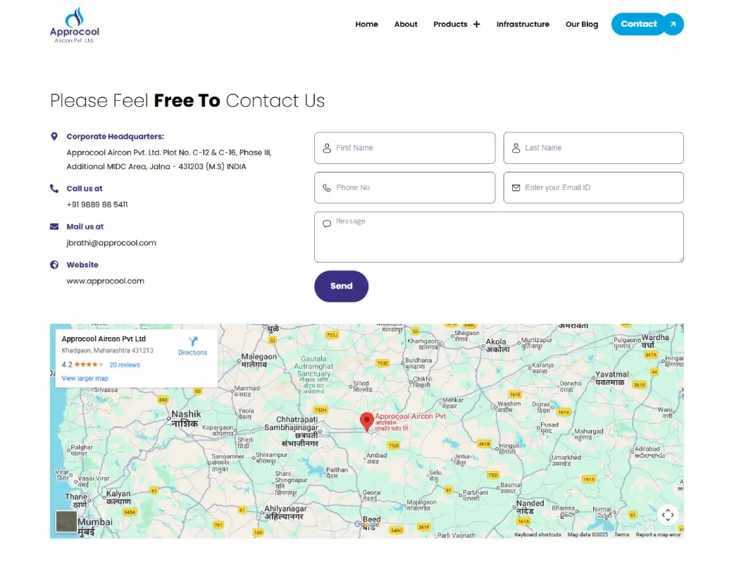 Approcool contact page hero section with inquiry call to action designed using Elementor by Vishal Chaudhary