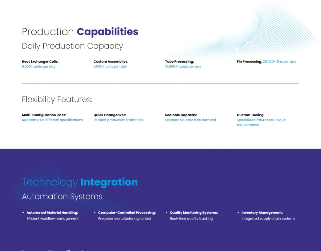 Quality control and production area section of Approcool industrial manufacturing website developed by Vishal Chaudhary