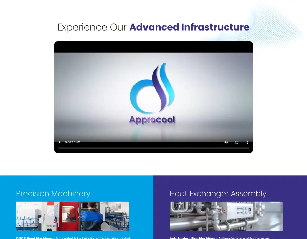 Manufacturing plant overview section of Approcool showcasing industrial production facilities for HVAC systems