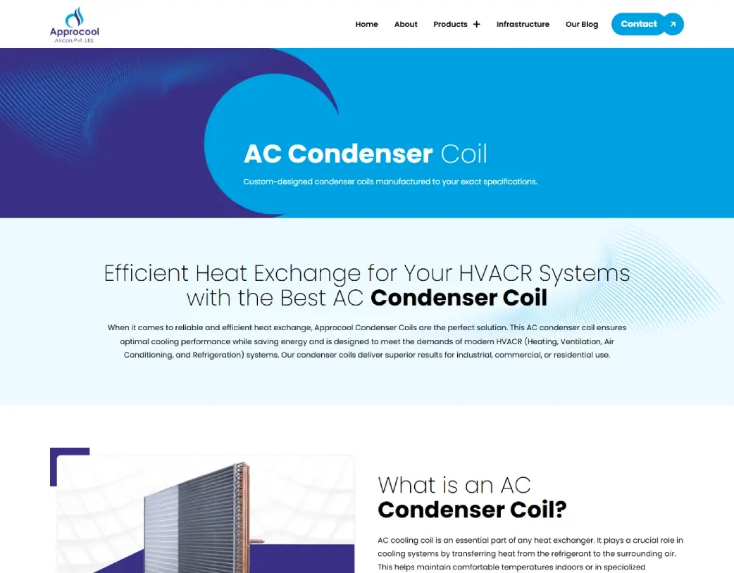 Approcool product page hero section for industrial condenser and air conditioning systems