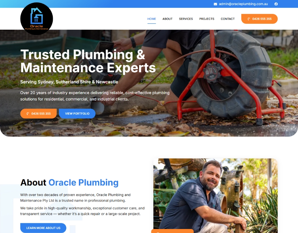 Oracle Plumbing plumbing company WordPress website homepage designed with Elementor