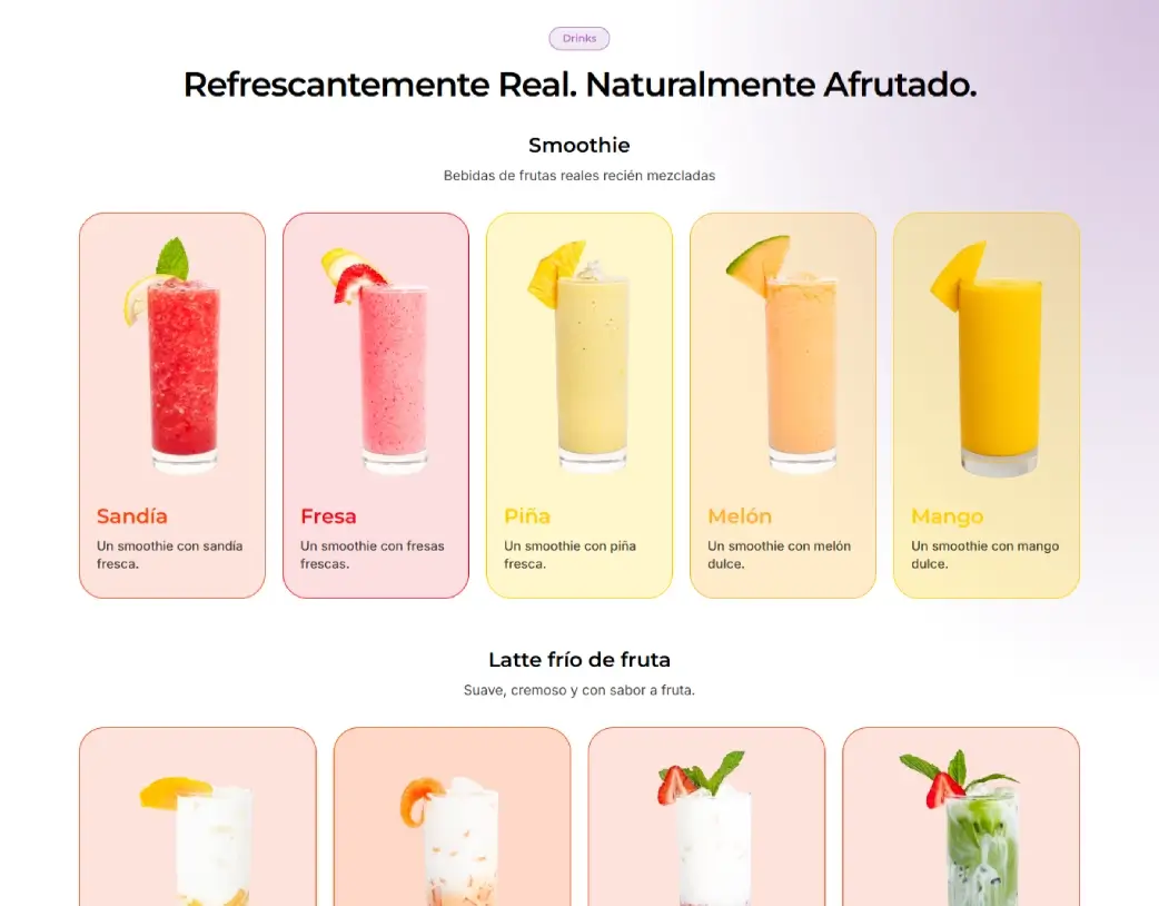 SnowDay Korean drinks menu in Spanish