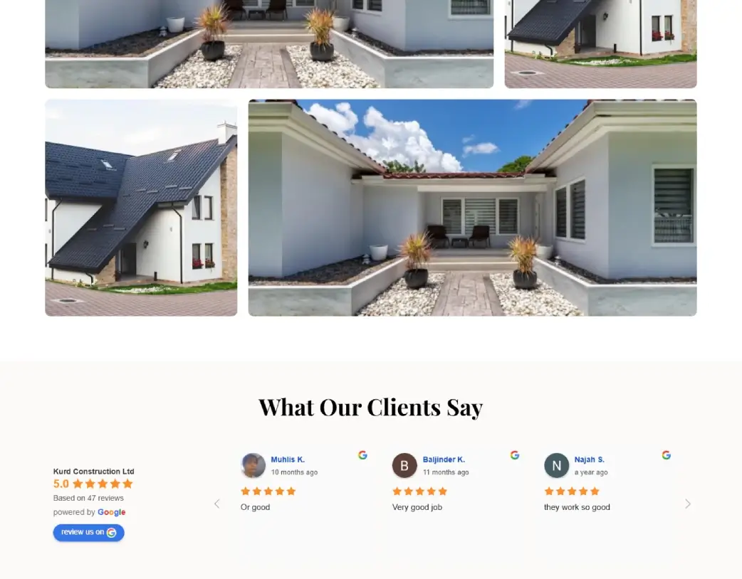 About page Google Review section Kurd Decoration Elementor WordPress website