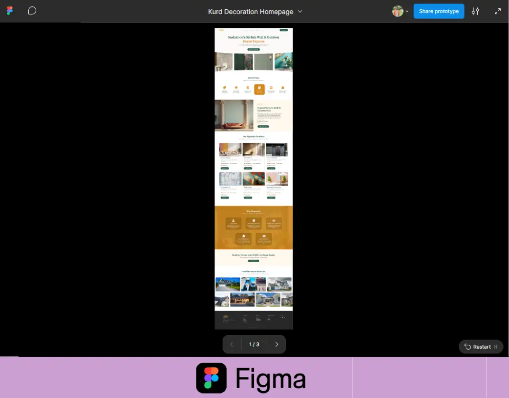 Homepage layout of Interior Decoration Figma website design