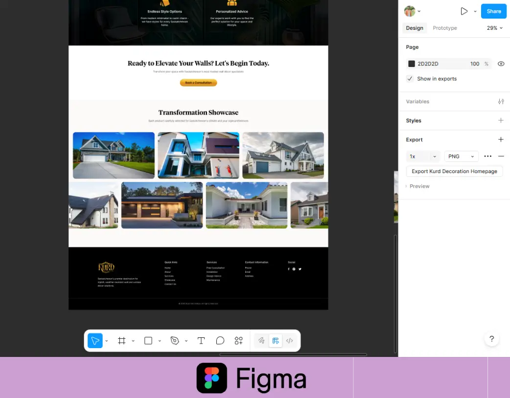 Gallery section in Kurd Decoration Figma website design
