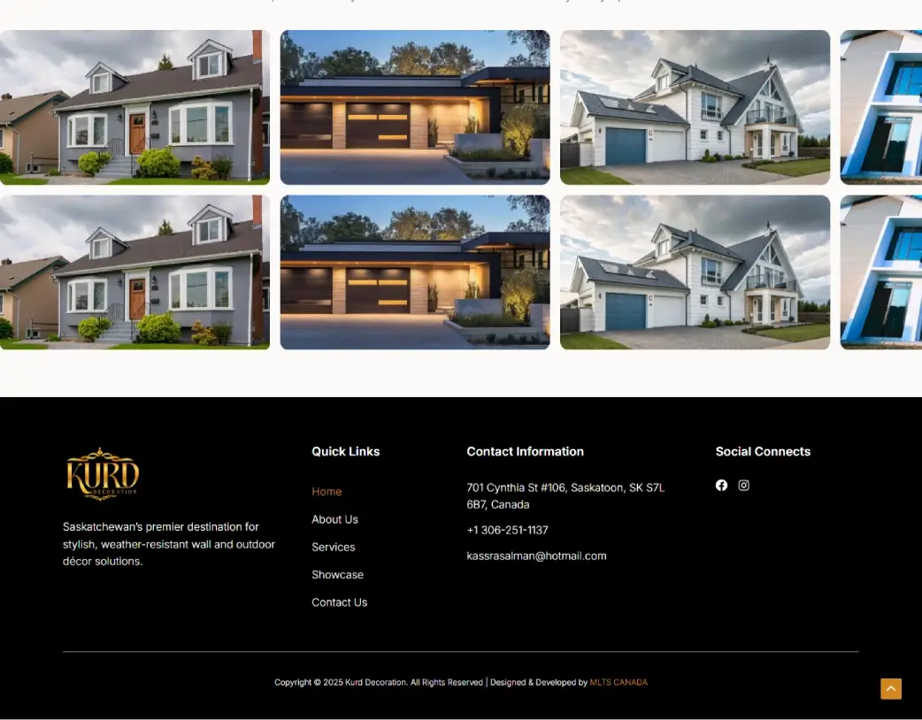 Footer section of Kurd Decoration Elementor WordPress website