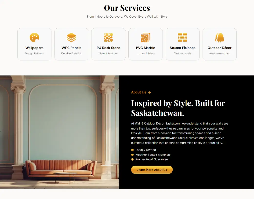 Services section of Kurd Decoration Homepage Elementor WordPress website