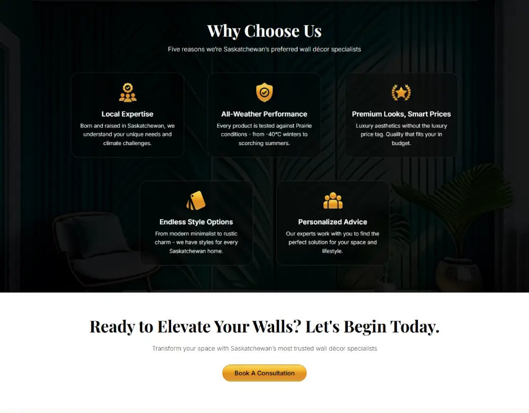 Why Choose Us section layout of Kurd Decoration Elementor WordPress website