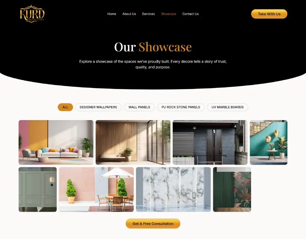 Project showcase page Kurd Decoration Elementor WordPress website