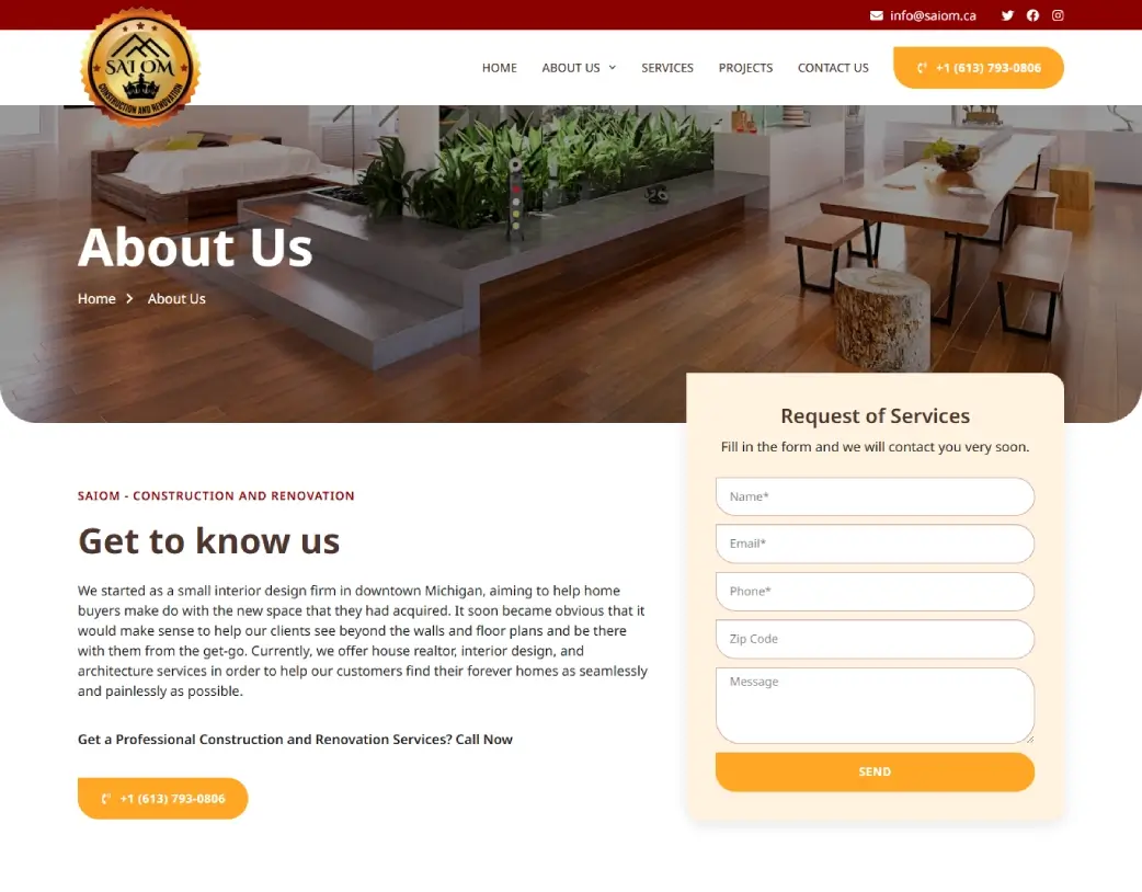 SAIOM construction and renovation WordPress website about us page design