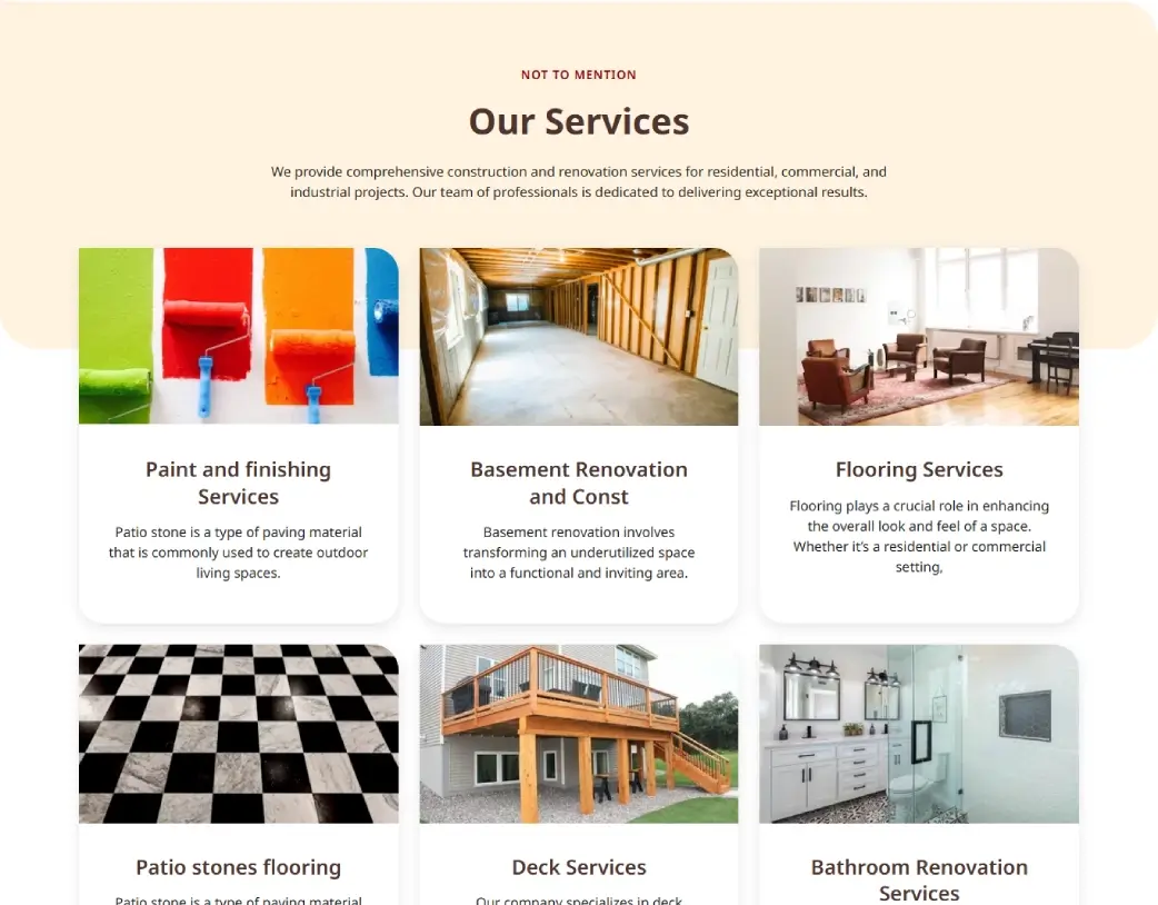 SAIOM construction and renovation WordPress website Homepage services section design