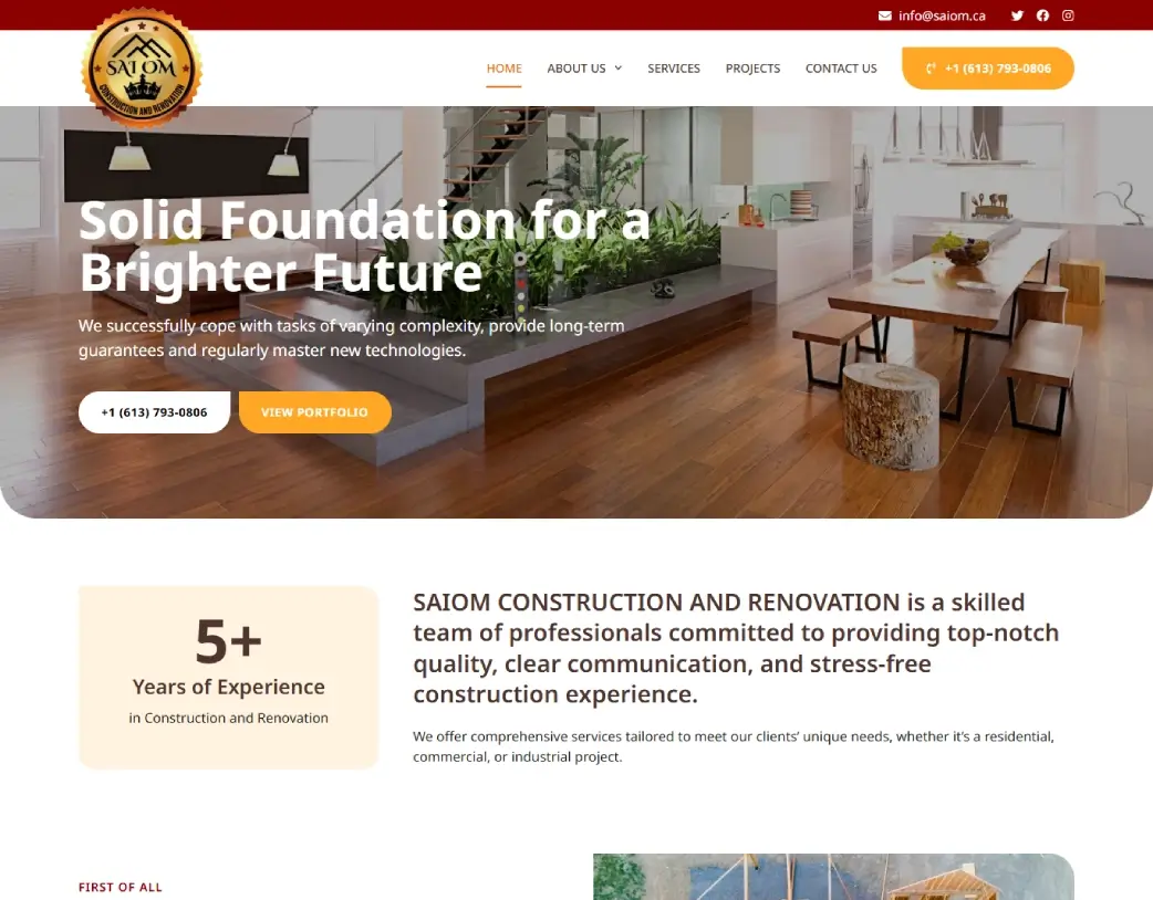 SAIOM construction and renovation WordPress website homepage