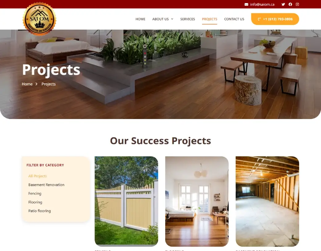SAIOM construction company WordPress website projects portfolio page design
