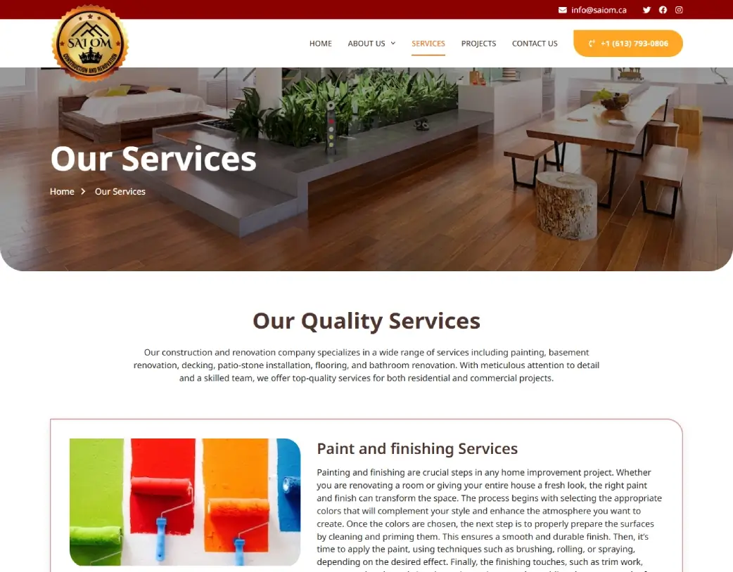 SAIOM construction and renovation WordPress website services page design