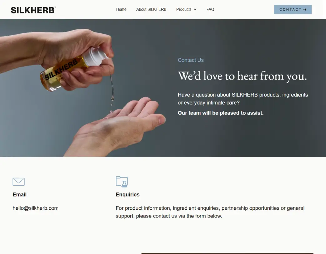 SilkHerb Contact Us page hero section developed with Elementor by Vishal Chaudhary