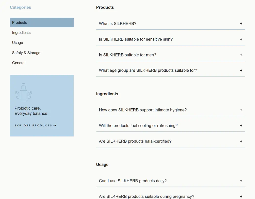 SilkHerb FAQ page development with frequently asked questions using Elementor