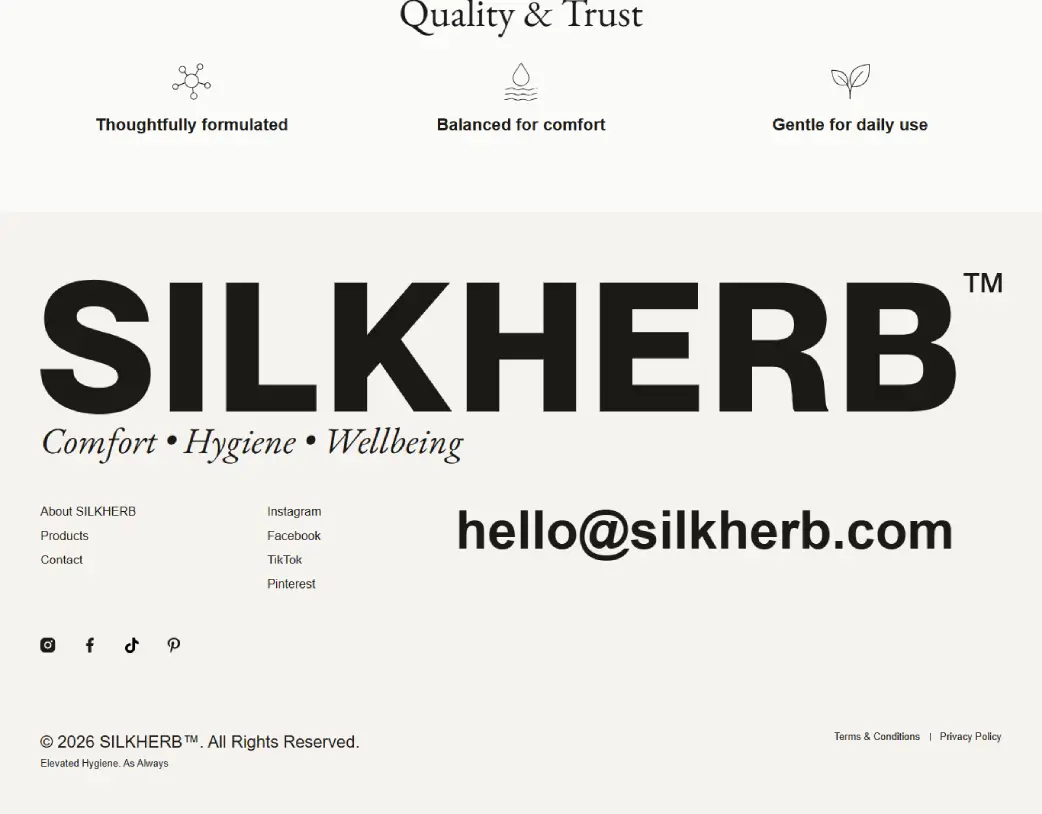 SilkHerb website footer with branding information built with Elementor