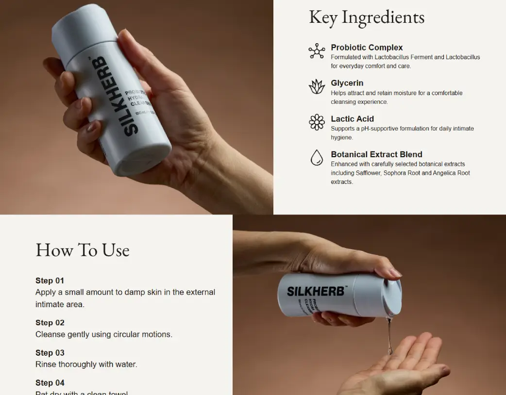 SilkHerb key ingredients and how to use section on the product page
