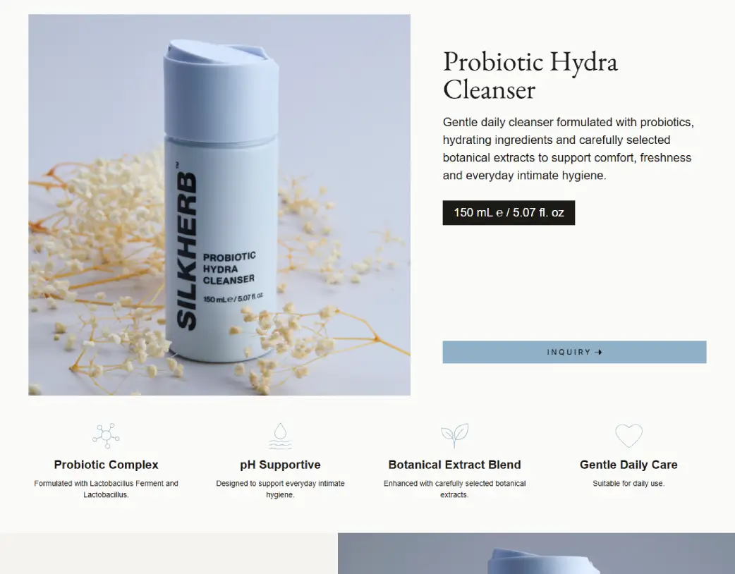 SilkHerb product information section with quote button built with Elementor